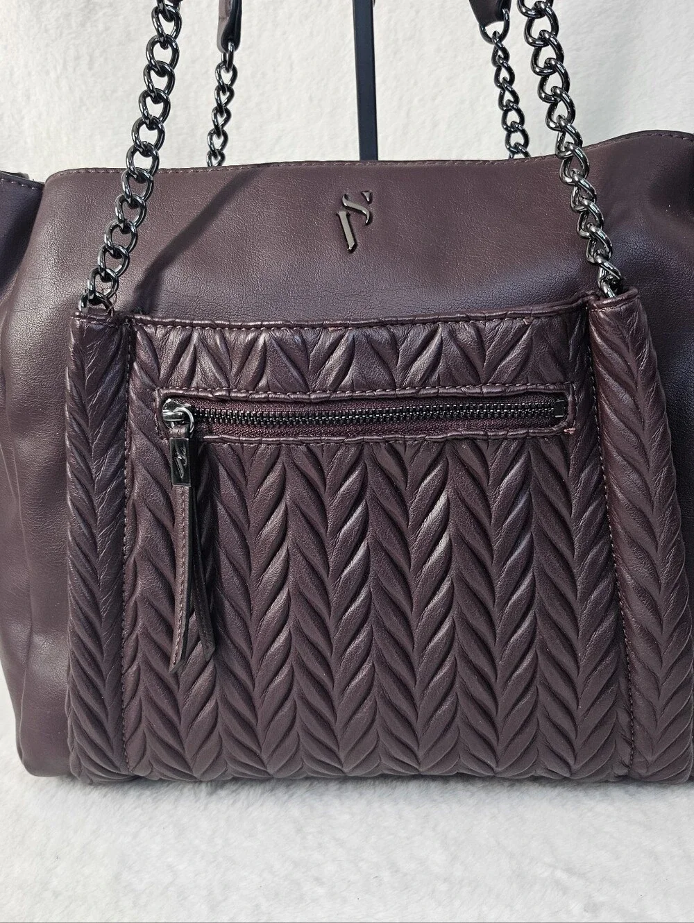 Simply Vera Quilted Shoulder Tote in Plum with Chain-Strap Detail